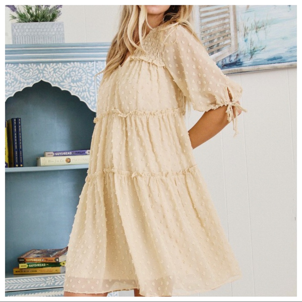 #15 Fabulous Puff Sleeve V neck Textured Dress - Picture 2 of 4